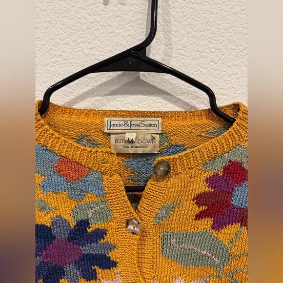 Jamie&Jessi Seaton Vintage Floral Intarsia Knit Cardigan 100% Cotton Made in UK - Picture 2 of 7